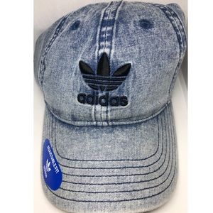 adidas men’s  trefoil blue washed denim dad hat